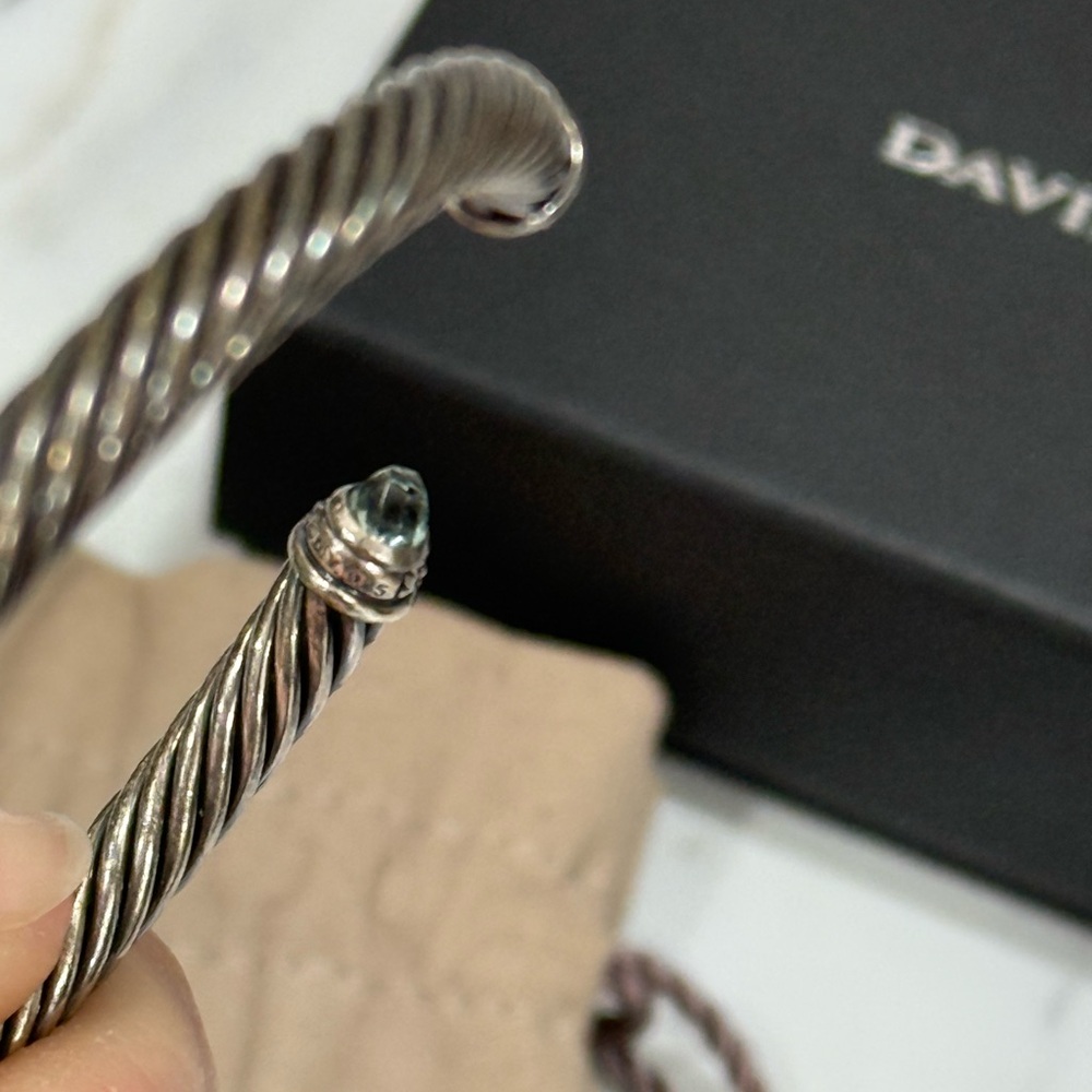 David Yurman Silver Cable Bracelet with Light Blue Accents - Picture 3 of 5